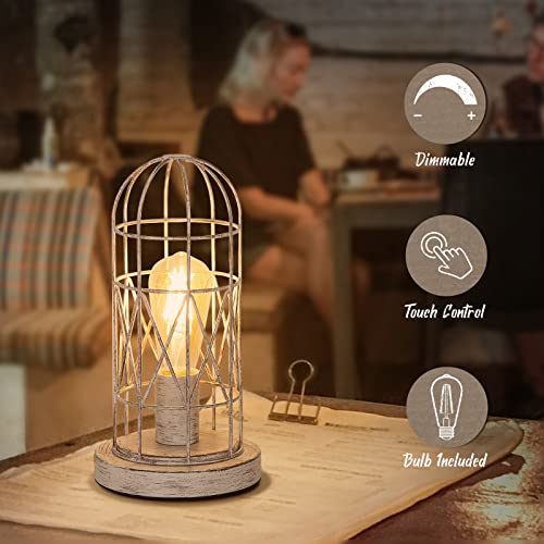 Small Table Lamp, 3-Way Dimmable Bedside Lamp with Brushed White Oak Cage - view 4