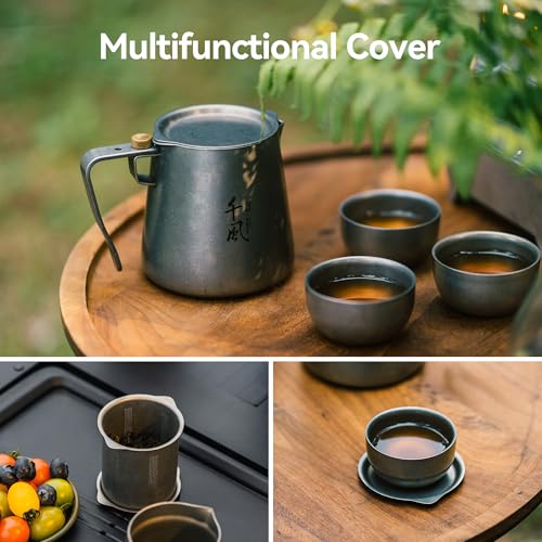 Titanium Tea Set, Portable Kung Fu Tea Pot with 3 Tea Cups, Double-layer Teapot with Strainer, Lightweight Tea Make for Outdoor Camping Backpacking Coffee - view 5