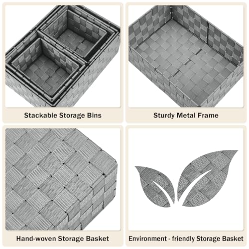 Storage Baskets: 6 Pack Stackable Woven Storage Bins, Grey - view 4