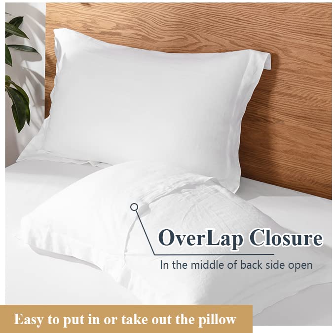 100% Linen Pillow Case King Size Set of 2, White Pillow Covers with Overlap Closure, Luxury Breathable Pillowcases Protectors Suitable for All-Season (20" X 36", White) - view 4