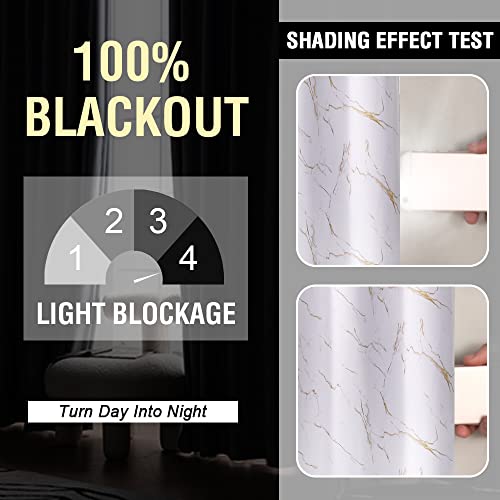 100% Blackout Curtains 84 inch Length 2 Panels Set Marble Designs Printed Drapes Thermal Curtains for Bedroom with Black Liner Sound Proof Curtains, Gold - view 3