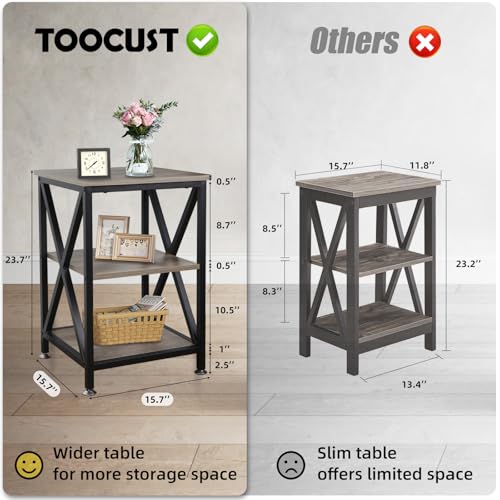 End Tables Living Room Set of 2, 16" D x 16" W x 24" H, Indoor End Tables Living Room with Storage Shelf, Square End Table Set of 2, X-Shaped Night Stands for Bedroom, Farmhouse Wood Side Tables - view 3