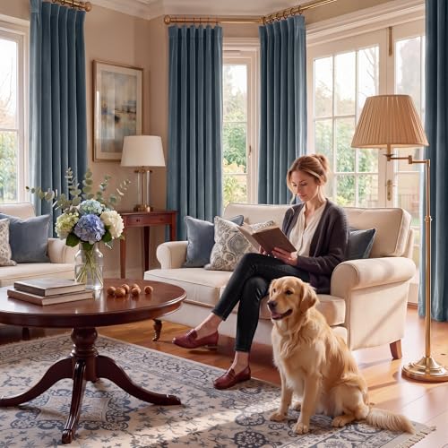 Dusty Blue Velvet Blackout Curtains 84 inches Long for Bedroom - view 3