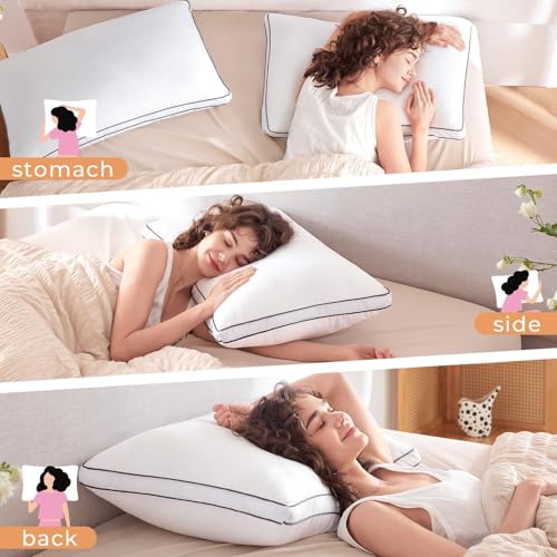 Bed Pillows Queen Size Set of 4, Gusseted Sleeping Pillows for Side, Back, and Stomach Sleepers, Hotel Quality, Oeko-Tex Certified Fluffy Supportive Down Alternative Filling, White, 4 Pack - view 6