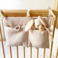 Cotton Baby Bedside Hanging Storage Bag,2 Pockets Organizer(Oatmeal)