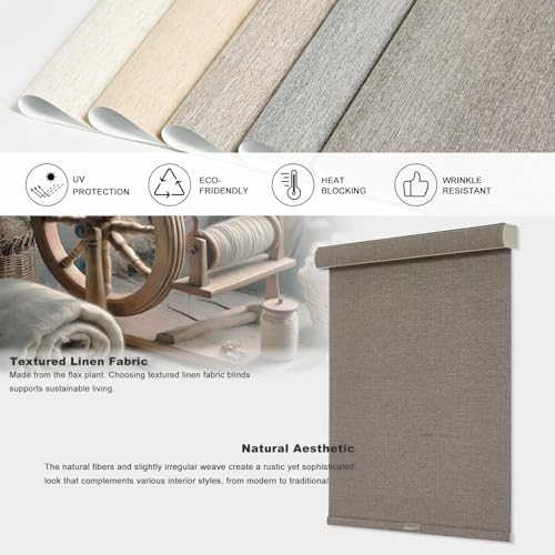 100% Blackout Roller Blinds Cordless Shades with Natural Linen Fabric,Roller Blinds for Indoor Windows,Custom Blinds & Shades for Home,Bedroom,46" W X 48" H,Brown (Blackout) - view 2
