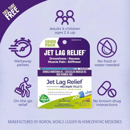 Jet Lag Relief Kit - Travel Essential for Relief from Nausea, Stiffness, Muscle Pain, and Drowsiness from Long Flights - 3 Count (240 Pellets) - view 3
