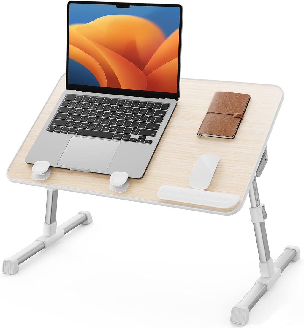 Laptop bed tray table, adjustable standing desk lap desk | for sofa couch floor working studying reading writing eating, fit up to 17" laptop (large, teak)
