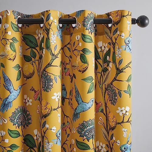 Bright Yellow Kitchen Valances 24 Inches Long Vintage Botanical Garden Hummingbird Thermal Insulated Faux Silk Grommet Blackout Small Window Curtains for Track Laundry Kitchen Camper 2 Panels - view 4