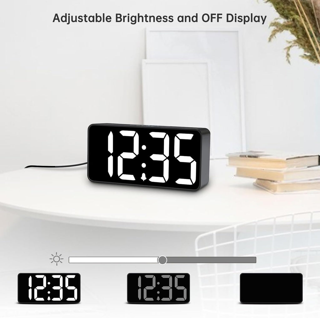 Small digital alarm clock for bedroom, large big numbers display | clocks for living room, electric bedside desk clock with USB charging port, dimmer, adjustable volume, USB-C adapter powered - view 3