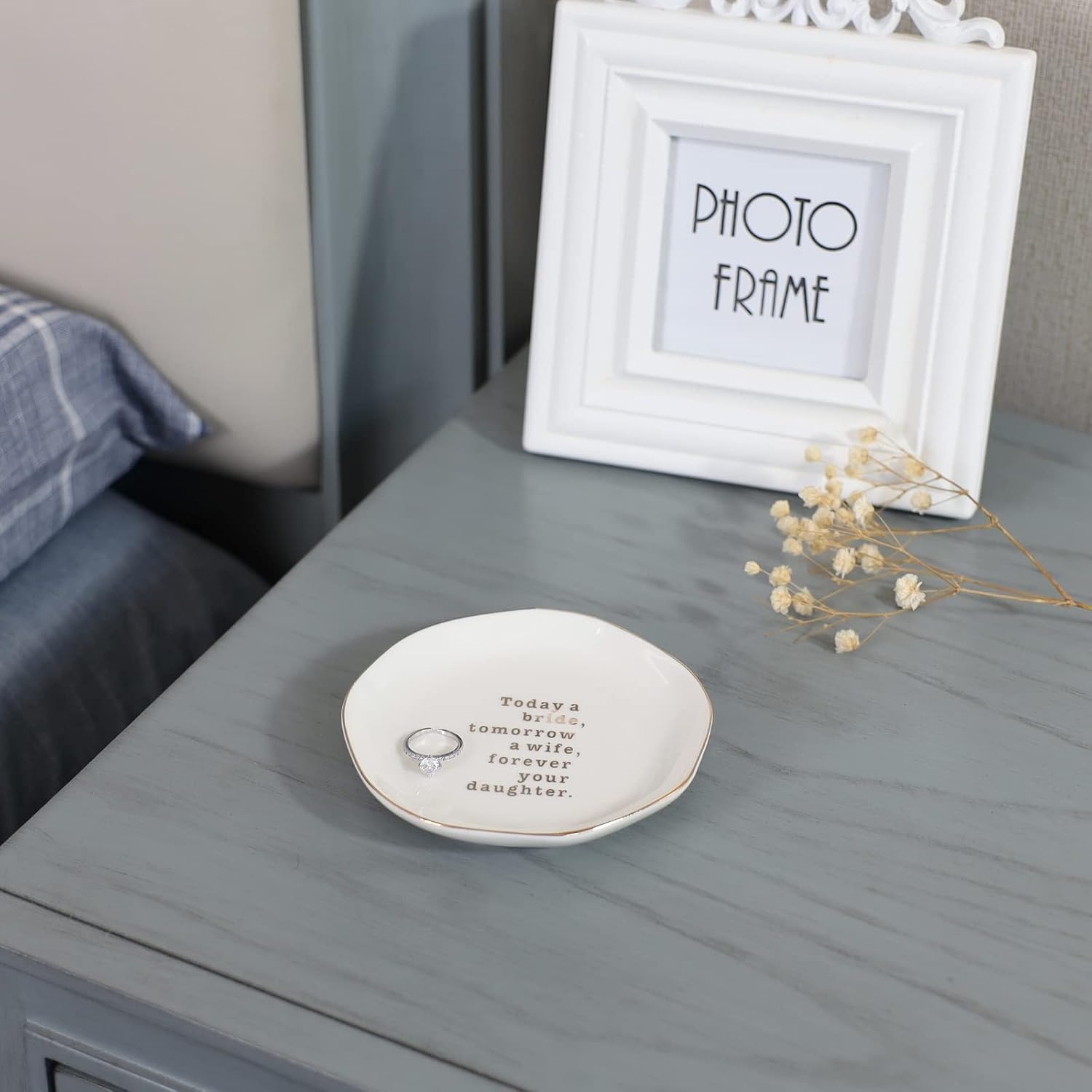 Mother of bride ring dish, wedding gifts for mom from daughter-jewelry dish tray-ceramic white - view 5