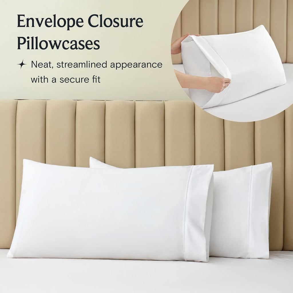 Pillow cases 2 pack - eco friendly wrinkle free cooling pillow cases with satin trim - machine washable hotel bedding silky soft - White Standard/Queen - view 2