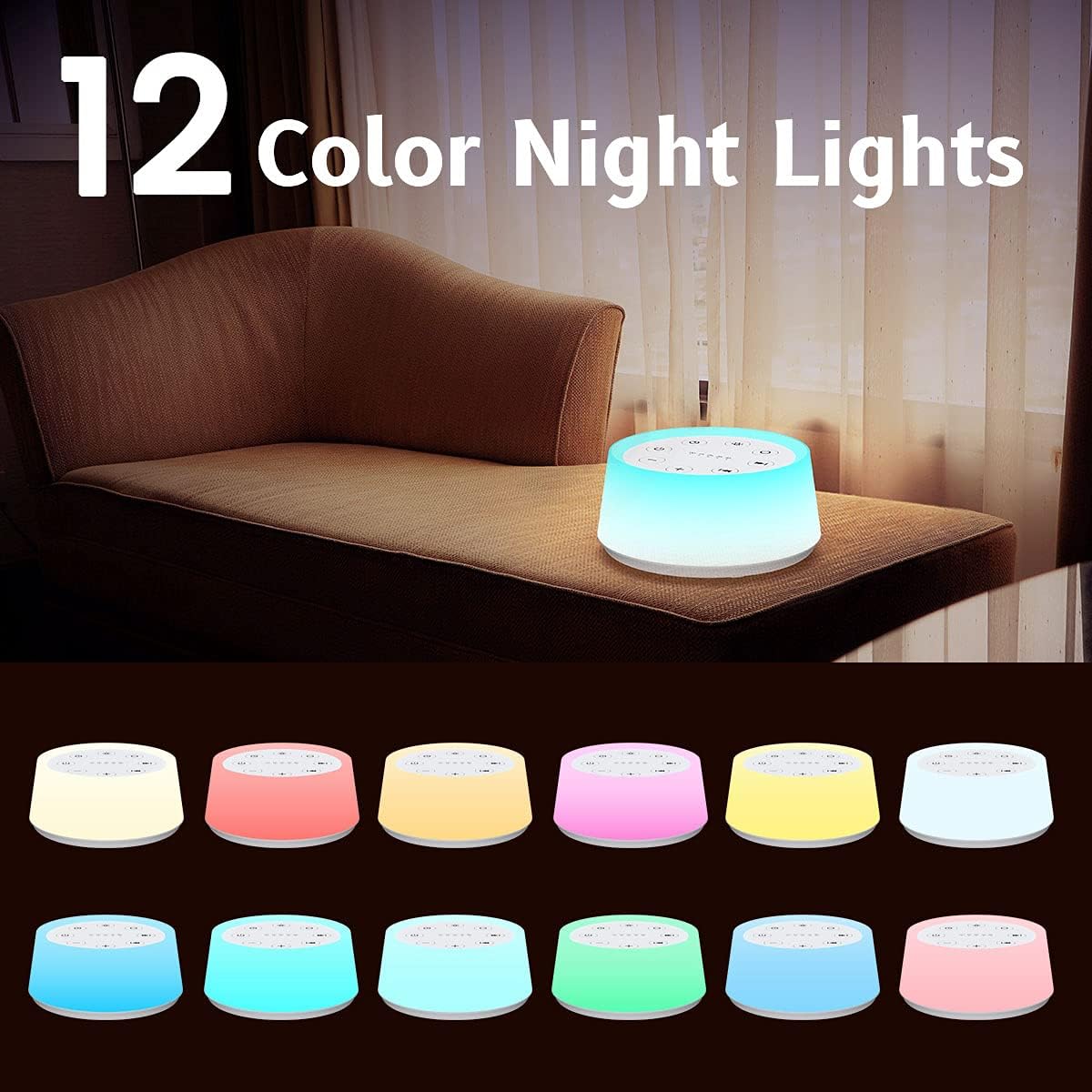 White Noise Machine with 30 Sleep Music 5 Timers 12 Colors Baby Night Light with Memory Function Sound Machine for Sleep Nursery Home Travel(T-White) - view 3