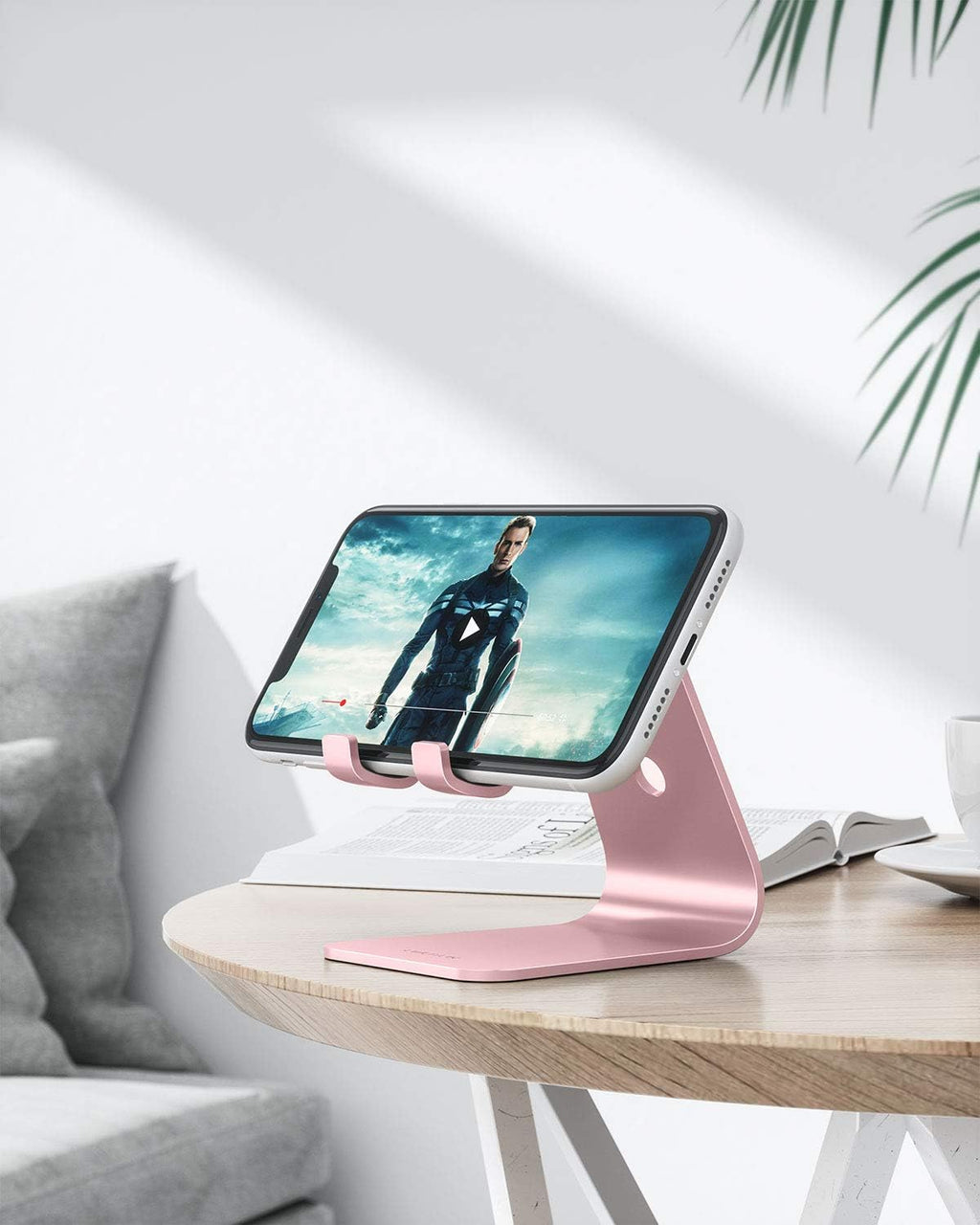 Upgraded aluminum cell phone stand for desk, durable phone dock | protective pads cellphone dock for iPhone 17/16/15/14/13 Pro Max Air, iPad mini, Android smartphones - rose gold - view 2