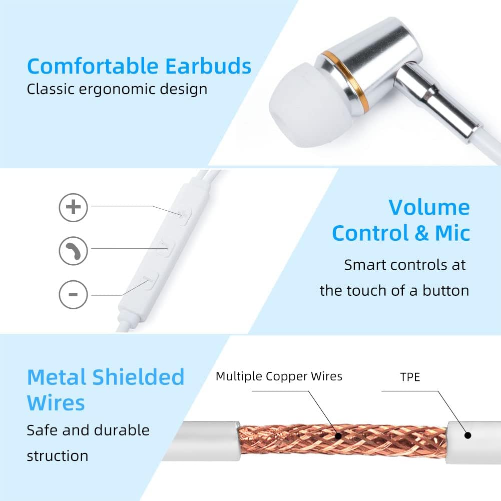 Airtube Headphones for Safe Listening with Microphone Volume Control, Air Tube Earbuds with Type C for Hearing Protection, Wired Headsets with 3 Eartips for Work, Meeting, Sleep, Gym (White) - view 5