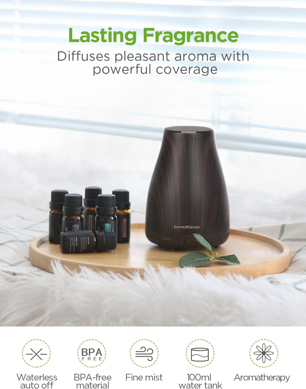100ml Essential Oil Diffuser for Home with 6 Oils Gift Set, Brown | Gift Set, Essential Oils, Aromatherapy, Automatic Shut-Off, Portable, Quiet, Run up to 8hrs, Cool Mist Humidifier, Large Room - view 7