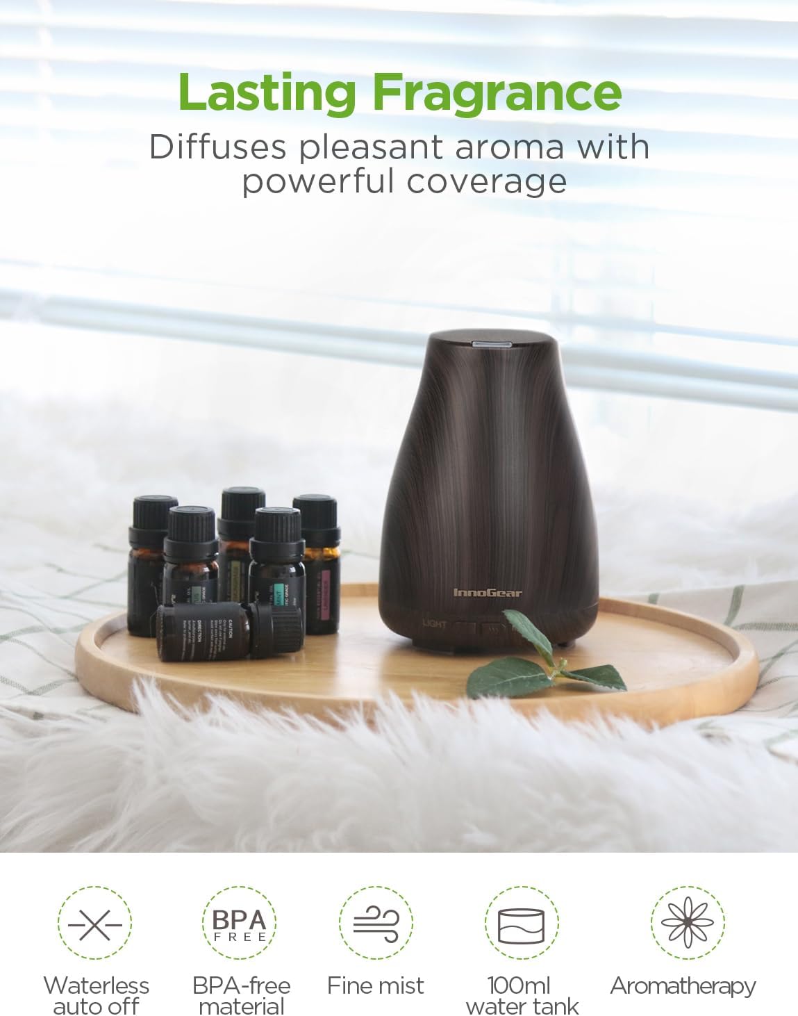 100ml Essential Oil Diffuser for Home with 6 Oils Gift Set, Brown | Gift Set, Essential Oils, Aromatherapy, Automatic Shut-Off, Portable, Quiet, Run up to 8hrs, Cool Mist Humidifier, Large Room - view 7