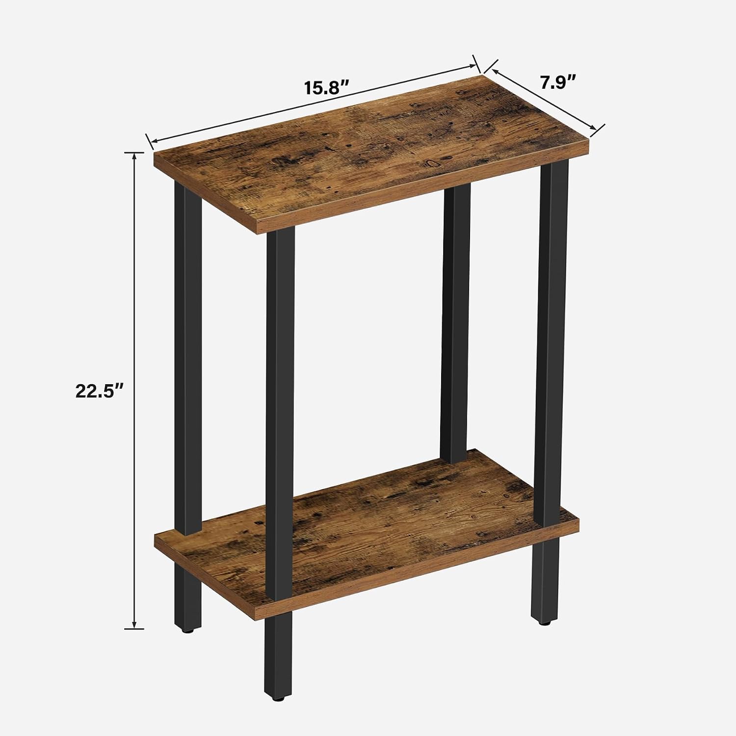 Narrow Side Table, 2-Tier Small End Table for Couch | Skinny Sofa Table, Slim Nightstand, Easy Assembly for Living Room, Bedroom, Brown TB01BB062 - view 3