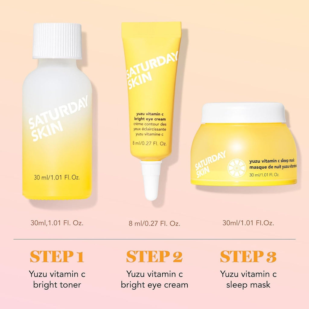 3-Piece Skin Care Set | Yuzu Vitamin C Sleep Mask & Yuzu Bright Toner & Eye Cream Korean Beauty Best Vitamin C Skincare Set - view 3