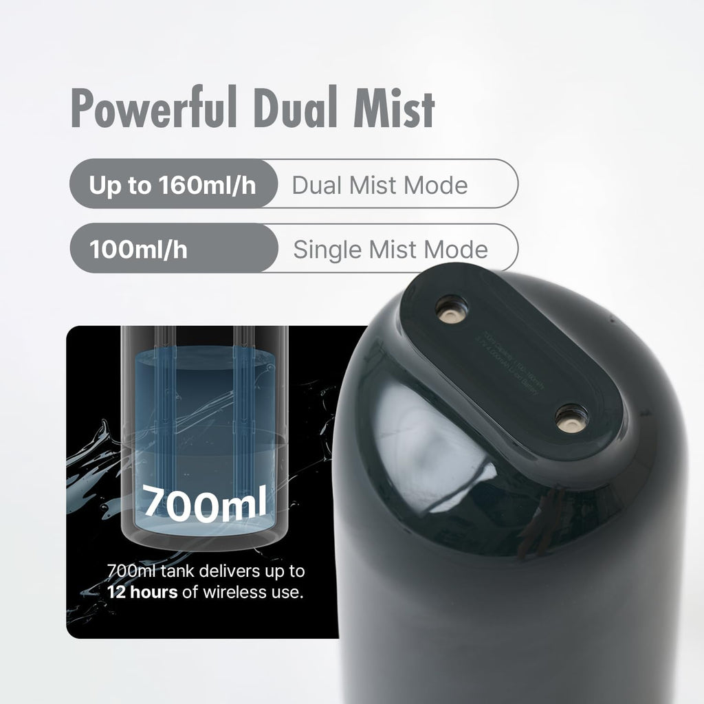 H3X Dual Mist Humidifier, 700ml Portable Cool Mist Humidifier with Mood Light, Auto Shut-Off, Wireless Personal Humidifier for Bedroom, Office & Home (PINKISH GRAY) - view 3