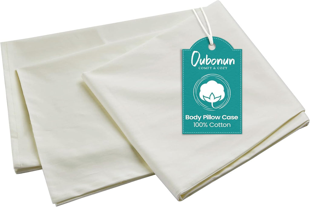 100% cotton body pillow case - 800 thread count/21x54, moisture absorbent and breathable, premium hotel body pillow cover for all seasons, Cream