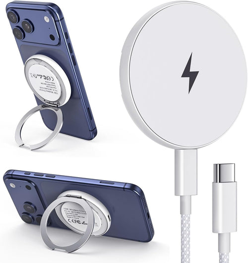 2 in 1 magnetic wireless charger pad & stand for iPhone 12-17 (all series) with 6.6ft USB-C woven charging cable