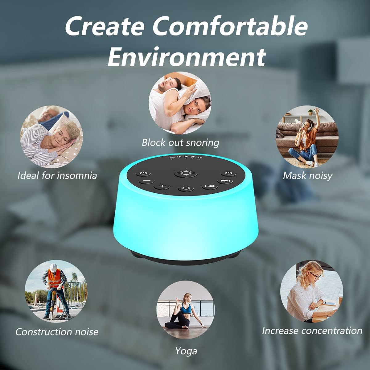 Sound Machines with 10 Colors Night Light 25 Soothing Sounds and Sleep White Noise Machine 32 Volume Levels 5 Timers Adjustable Brightness Memory Function for Adults Kids Baby - view 6