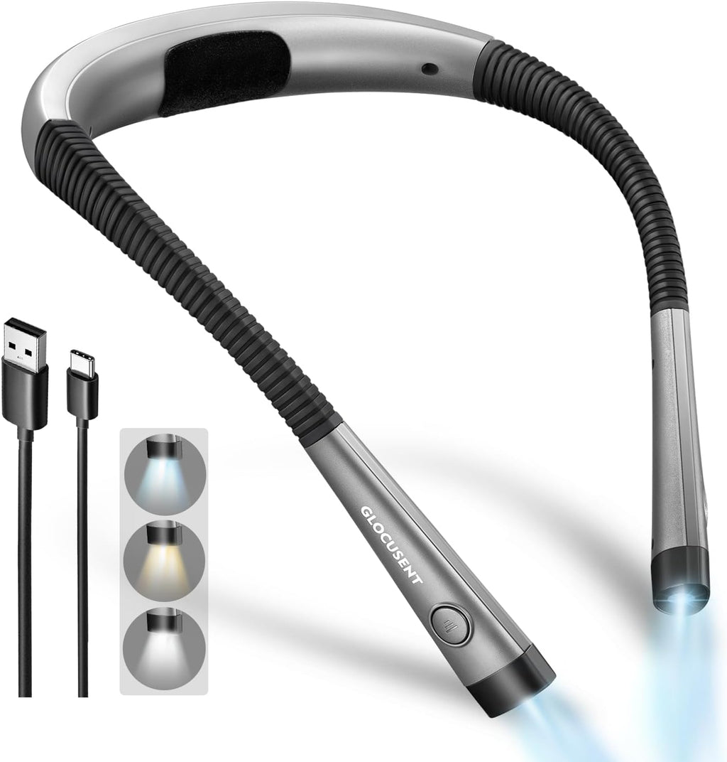 Reading Light,Bendable Neck Light,80-hr Rechargeable Book Light | 3-Color&6-Brightness, USB-C,Hands free LED Neck Reading Light,Women, Knitting, Repairing,Crafting，Christmas,Book Lovers Gifts