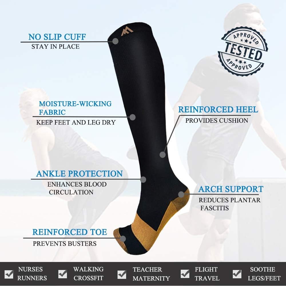 3 pack copper compression socks - compression socks women & men circulation - best for medical, running, athletic - view 5