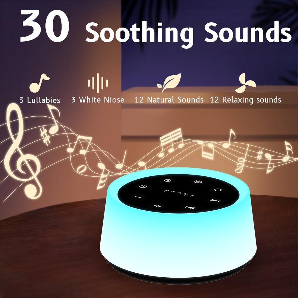 Sound Machine and White Noise Machine with 30 Soothing Sounds 12 Colors for Kids Adult Baby Night Light with Memory Function for Home Office (Black) - view 3