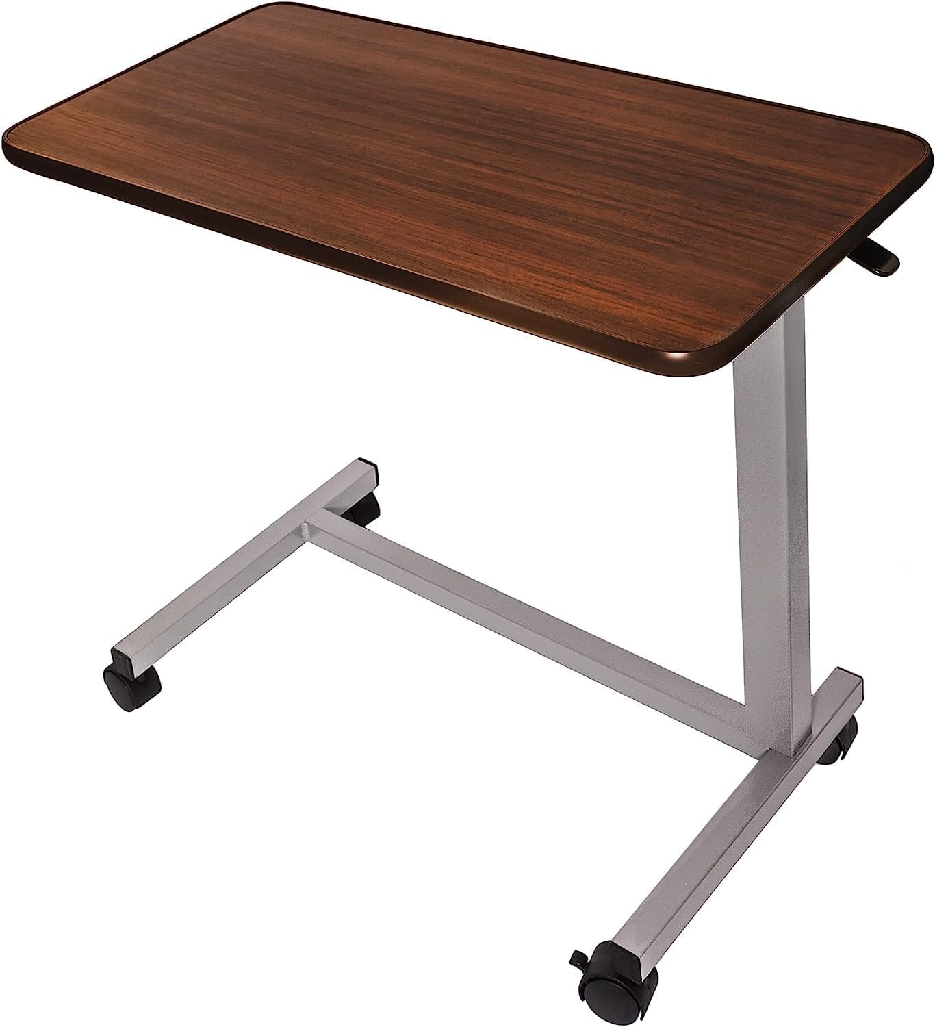 Medical Cart Adjustable Overbed Table with Wheels – Rolling Bedside Table for Hospital, Portable Standing Cart & Laptop Desk for Bed, Couch, Wheelchair