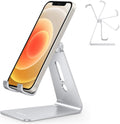 C2 Adjustable Aluminum Cell Phone Stand with Charging Cutout, Silver | Sturdy 3mm Base with Non-Slip Silicone Pads, Multi-Angle, Works with 19mm Thick Cases Smartphones, Desktop Recording Facetime