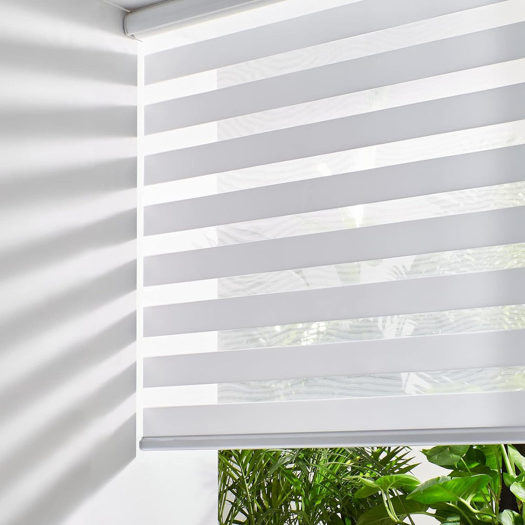 Cordless Zebra Blinds for Windows, Roller Shades for Windows (34.5" W x 64" H, White) Dual Layer Fabric for Day and Night,Room Darkening Shades for Home, Office, Bedroom and Living Room