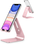 Upgraded aluminum cell phone stand for desk, durable phone dock | protective pads cellphone dock for iPhone 17/16/15/14/13 Pro Max Air, iPad mini, Android smartphones - rose gold