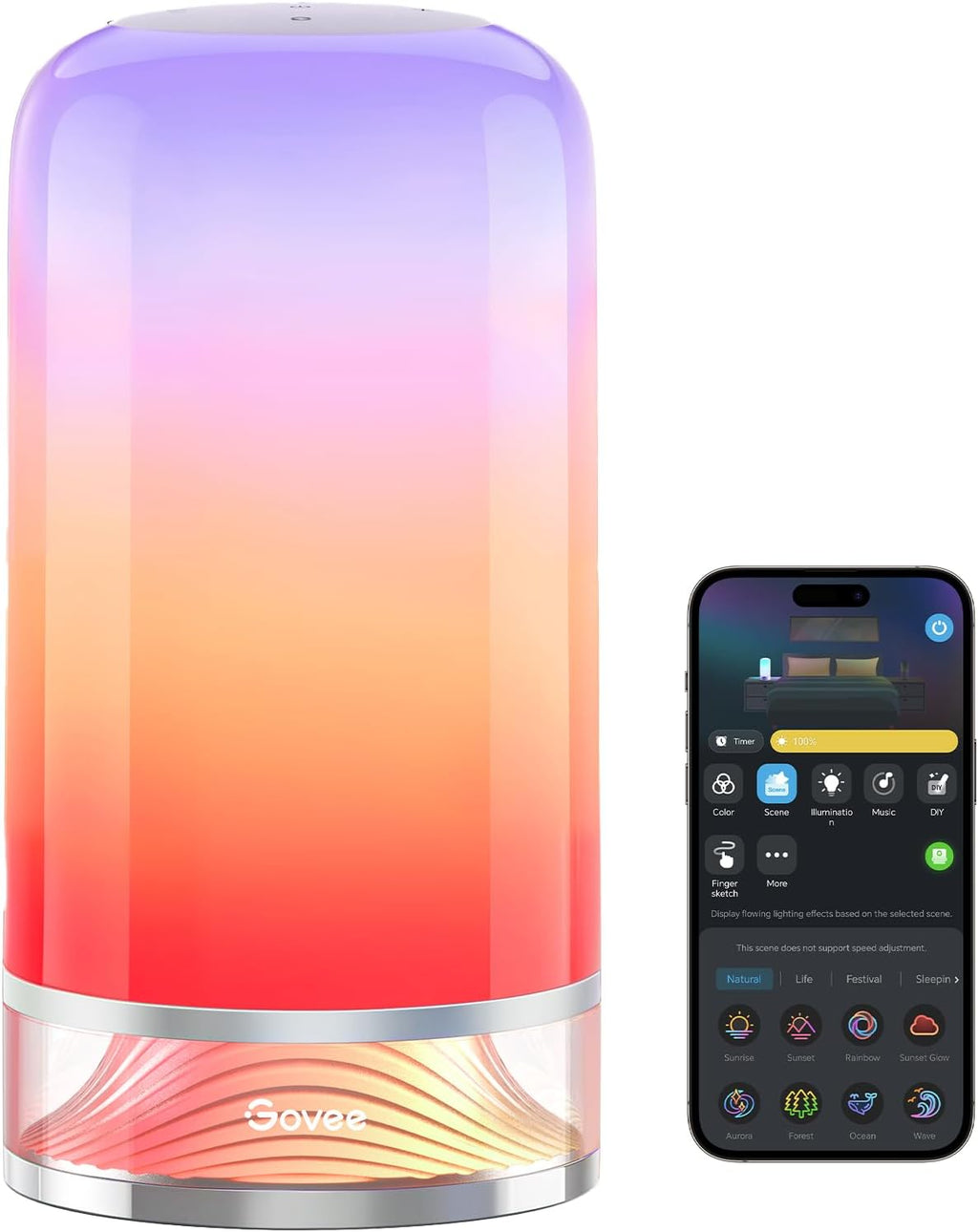 RGBIC smart table lamp 2, touch bedside small table lamp (corded) | LED desk lamp compatible with SmartThings, Matter, Alexa, nightstand lamp for bedroom living room night light, 64 scene modes