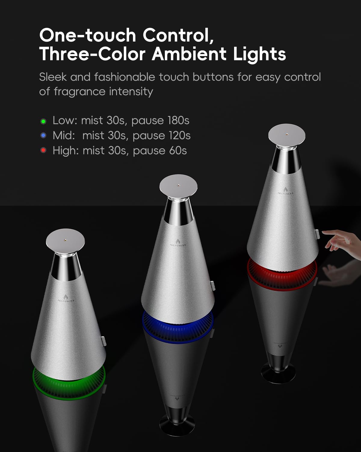 All-Metal Waterless Scent Diffuser Kit – 1500 Sq.Ft Coverage, Wireless Rechargeable,App Control, Mood Light, Hotel Scent Diffuser, Includes 5×15ml Essential Oils, for Home,Large Room,Spa,Silver - view 7