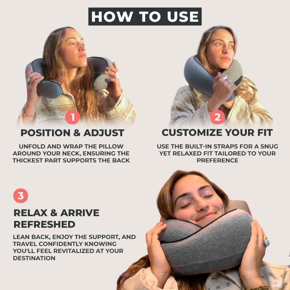 Neck travel pillow memory foam neck pillow for comfort on airplane compact and ergonomic design for travel, car rides, and home use ideal for adults and kids. - view 3
