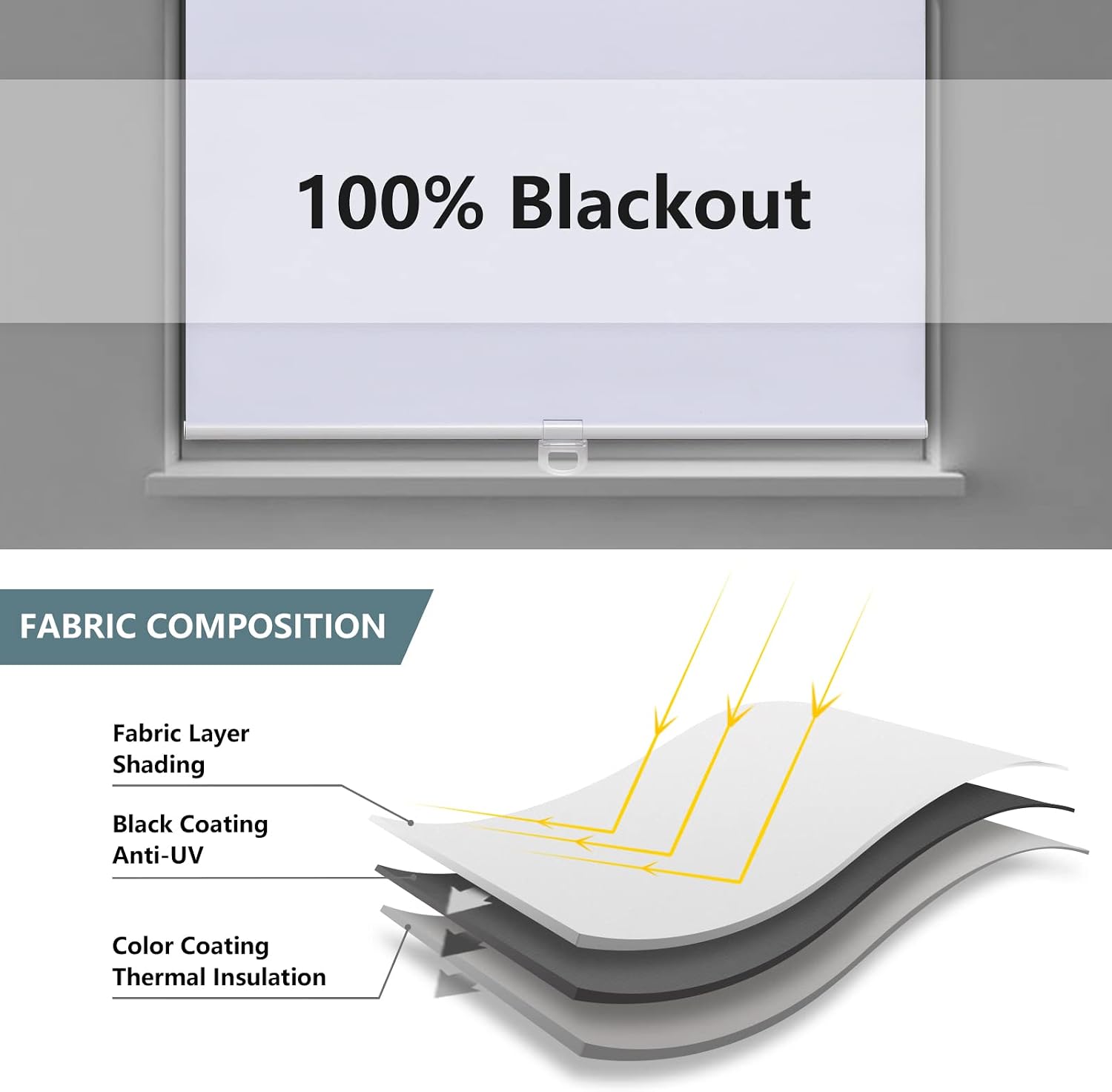 Blackout cordless roller shade for indoor windows, 23"W x 72"H, white, black out window shade with spring system, thermal insulated UV-blocking fabric, room darkening pull down blind for home door - view 4
