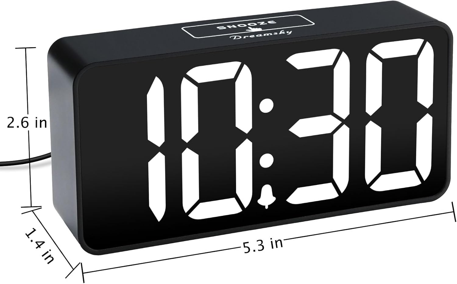 Small digital alarm clock for bedroom, large big numbers display | clocks for living room, electric bedside desk clock with USB charging port, dimmer, adjustable volume, USB-C adapter powered - view 7