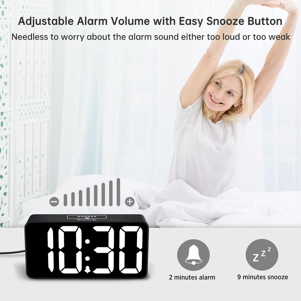 Small digital alarm clock for bedroom, large big numbers display | clocks for living room, electric bedside desk clock with USB charging port, dimmer, adjustable volume, USB-C adapter powered - view 6