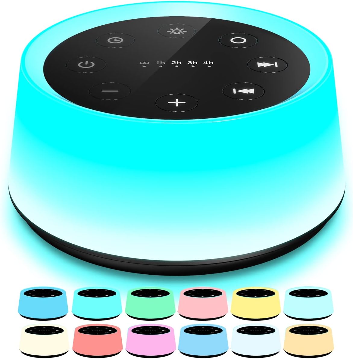 Sound Machine and White Noise Machine with 30 Soothing Sounds 12 Colors for Kids Adult Baby Night Light with Memory Function for Home Office (Black)