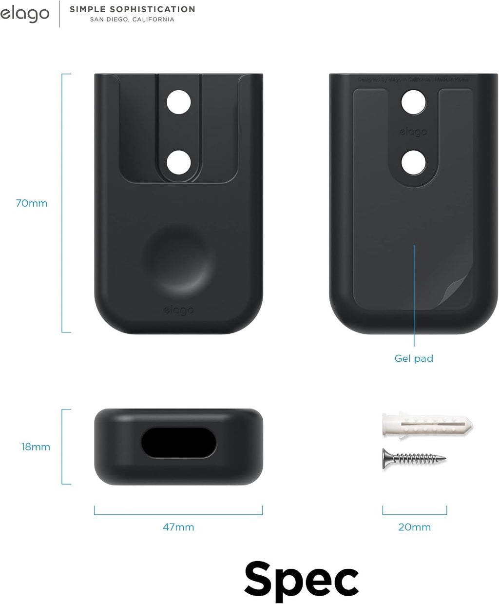 Universal Remote Holder Mount for Apple TV Remote Controls | Adhesive Tape or Screw Mounting Options, Available Wired Charging [Small] [3rd & 2nd Gen] [Black] - view 7