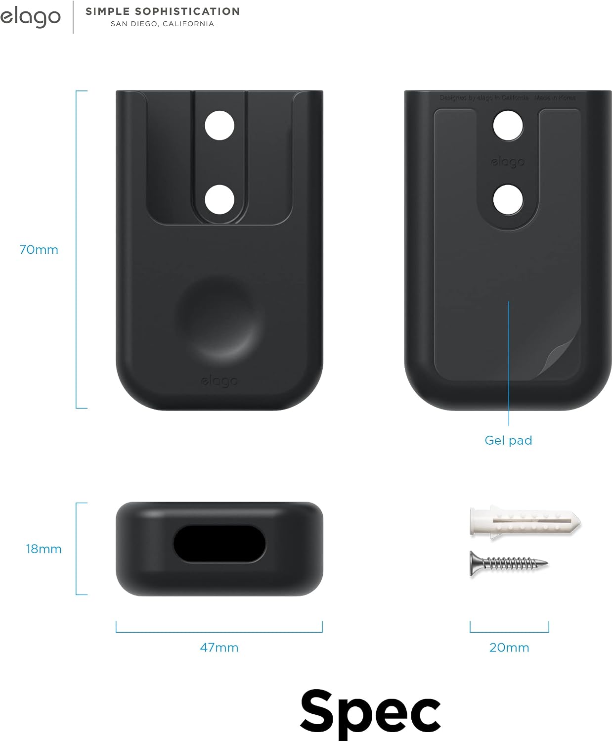 Universal Remote Holder Mount for Apple TV Remote Controls | Adhesive Tape or Screw Mounting Options, Available Wired Charging [Small] [3rd & 2nd Gen] [Black] - view 7