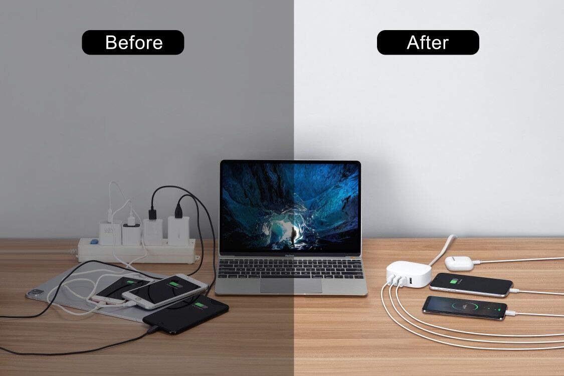 USB Charging Station 4 Port - USB Charger Block Multiple, Wall Charger Cable White 6ft Charging Hub for Multiple Devices (ULlisted) - view 2