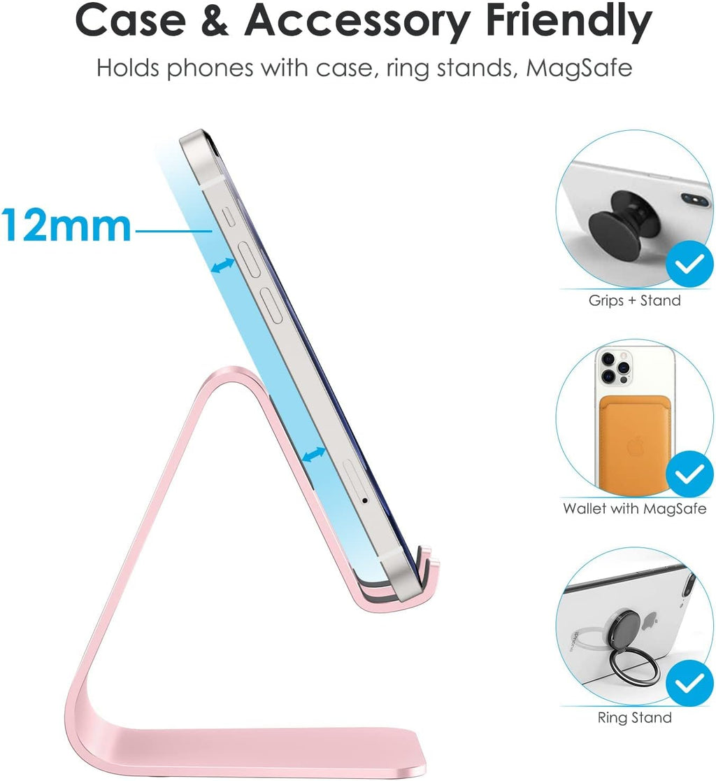 Upgraded aluminum cell phone stand for desk, durable phone dock | protective pads cellphone dock for iPhone 17/16/15/14/13 Pro Max Air, iPad mini, Android smartphones - rose gold - view 5