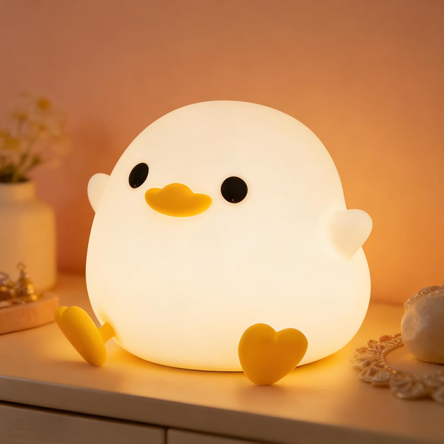 Night light, squishy silicone bedside light for baby nursery | BPA-free silicone, dimmable, 20min timer, rechargeable touch light, cute ducky lamp, boys girls room decor, gift for kids