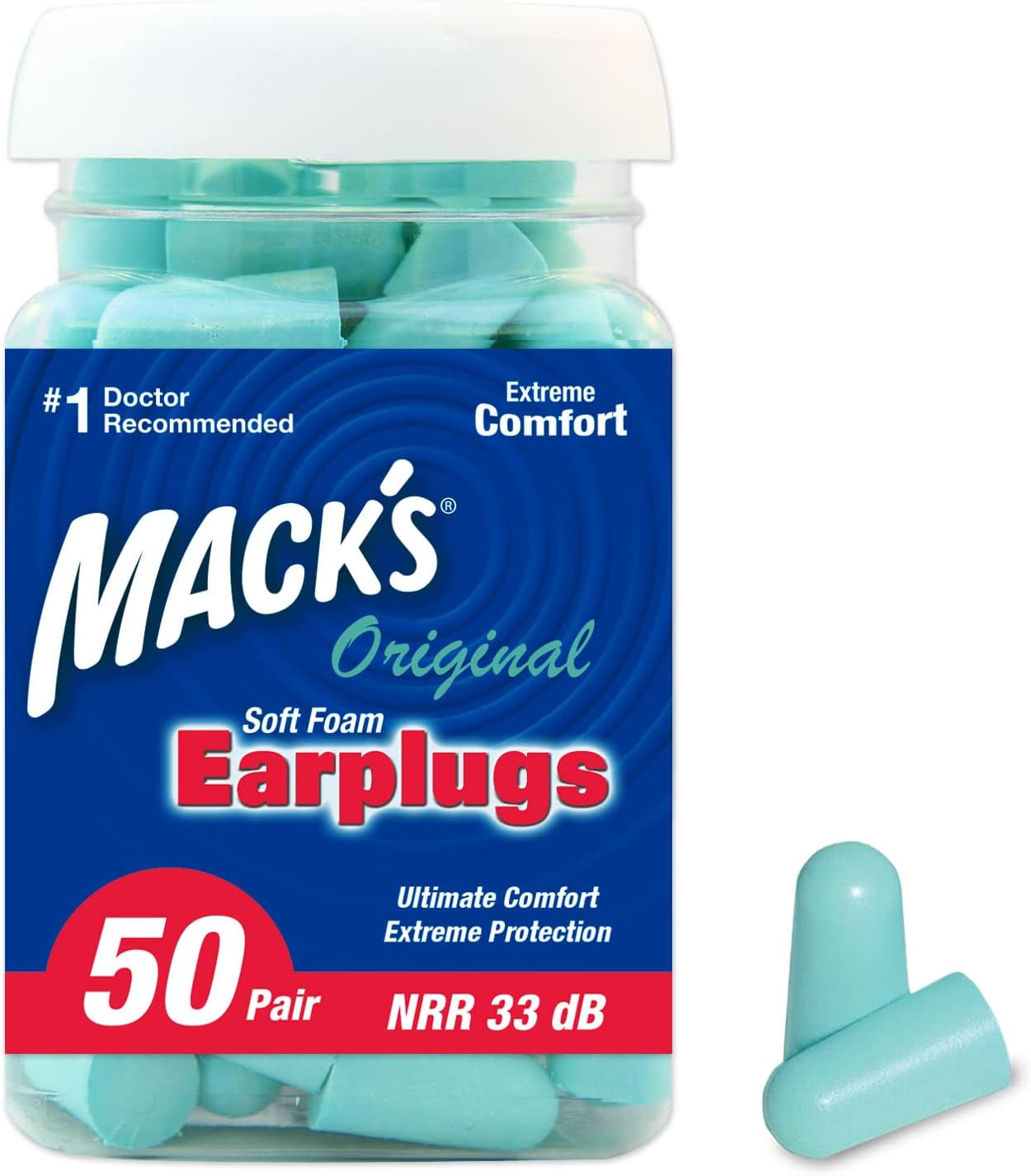 Original Soft Foam Earplugs, 50 Pair - 33dB Highest NRR, Comfortable Ear Plugs for Sleeping, Snoring, Work, Travel & Loud Events | Made in USA