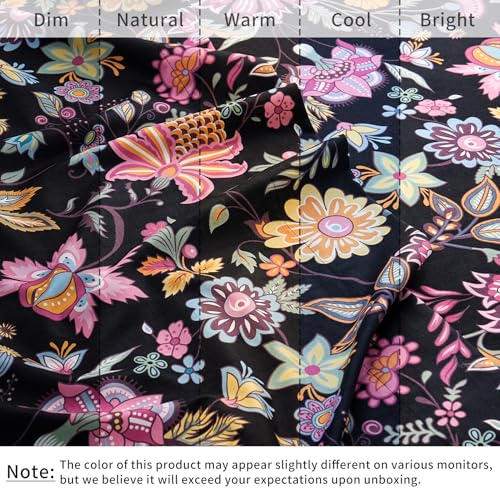 Soft Cooling Twin Sheet Set - Blend Rayon Derived from Bamboo,1800 Thread Count Floral Bed Sheets Oeko-Tex Certificated - Black Yellow - view 6