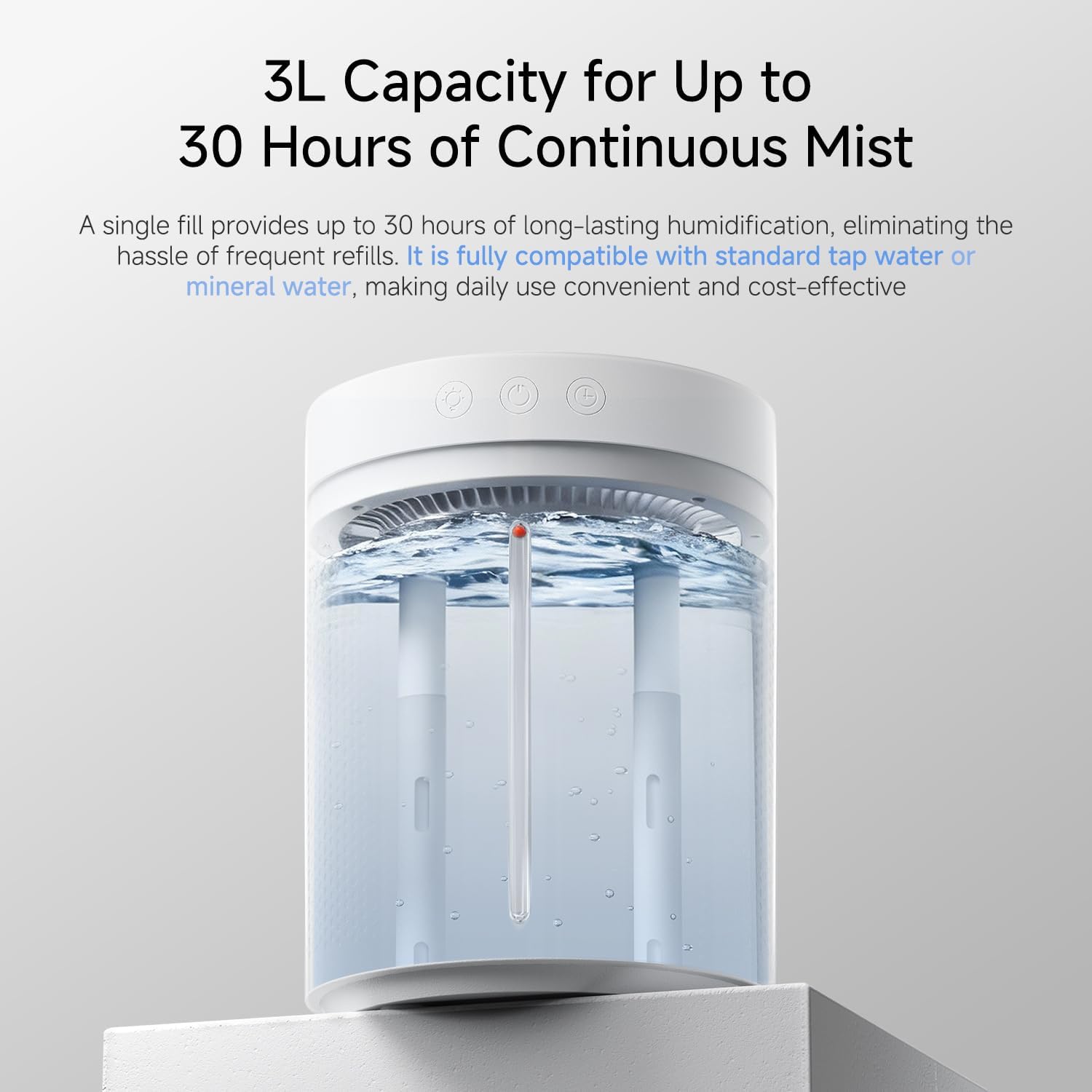 Cordless Air Humidifier for Bedroom Baby, 3L Top Fill Dual Spray Portable | Tap & mineral water safe: easy clean 3L cordless home humidifier with dual spray, 4000mAh battery, 30H & auto shut-off - view 4