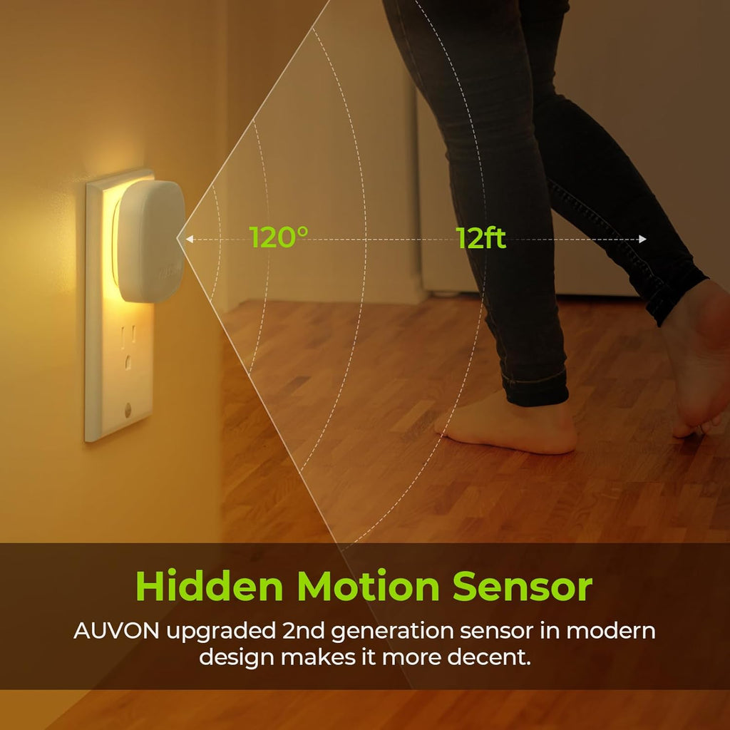 Plug-in LED Backlit Night Light, Motion & Dusk to Dawn Sensor, 2-Pack | 2200K Warm White Nightlight with 1-50lm Dimmable Brightness for Bedroom, Bathroom, Hallway, Kitchen, Garage, Stairs, Nursery - view 4